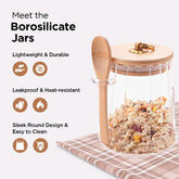 Kuber Industries Borosilicate Glass Jar with Bamboo Lid | Kitchen Organizer Items & Storage | Multi-utility, Leakproof, Airtight Storage Jar for Cookies, Snacks, Tea, Coffee, Sugar | Set of 2 (635ml)